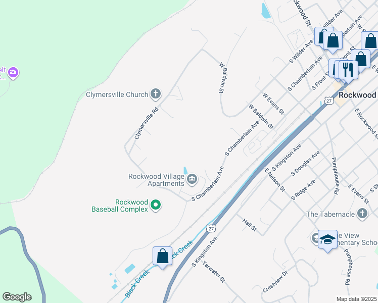 map of restaurants, bars, coffee shops, grocery stores, and more near L South Chamberlain Avenue in Rockwood