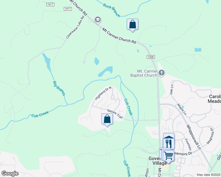 map of restaurants, bars, coffee shops, grocery stores, and more near 233 Highland Drive North in Chapel Hill