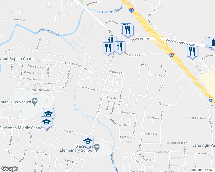 map of restaurants, bars, coffee shops, grocery stores, and more near 924 Shaman Crossing in Murfreesboro