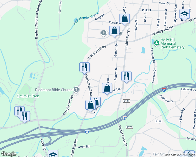 map of restaurants, bars, coffee shops, grocery stores, and more near 344 Koontz Avenue in Thomasville