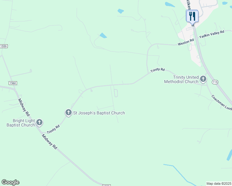 map of restaurants, bars, coffee shops, grocery stores, and more near 289 Trinity Road in Statesville