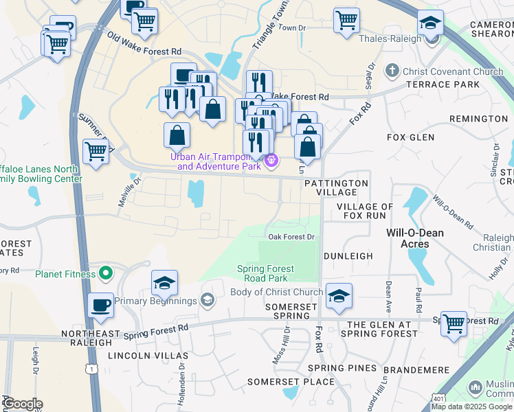 map of restaurants, bars, coffee shops, grocery stores, and more near 4000 Sumner Boulevard in Raleigh