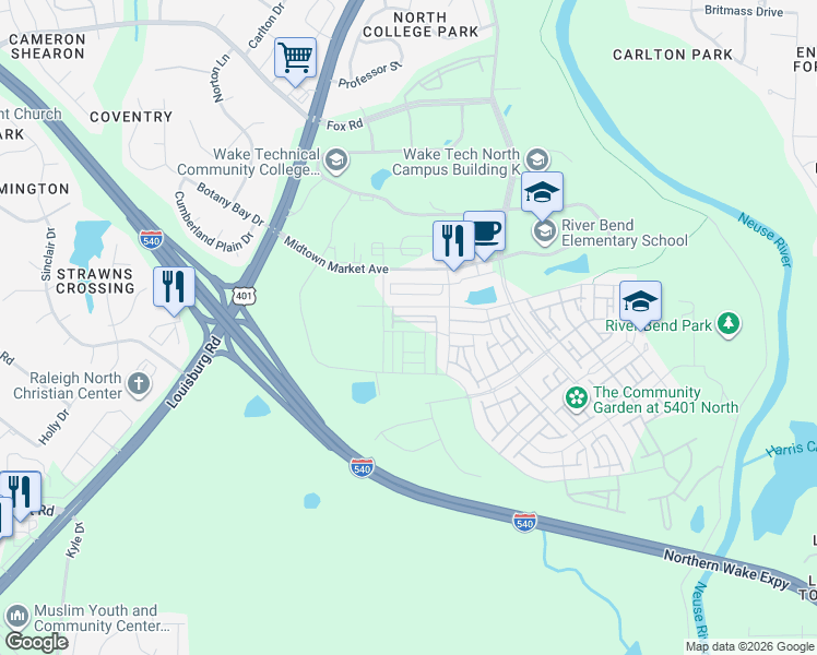 map of restaurants, bars, coffee shops, grocery stores, and more near 6513 Archwood Avenue in Raleigh