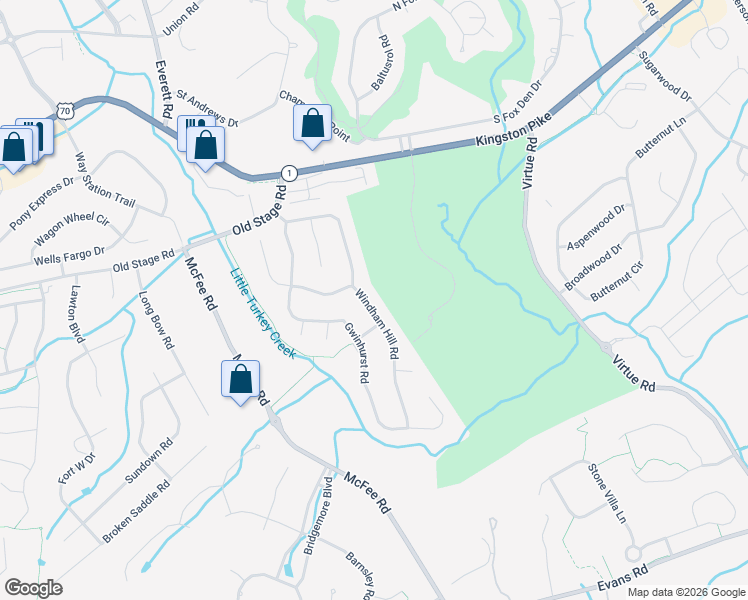 map of restaurants, bars, coffee shops, grocery stores, and more near 408 Windham Hill Road in Knoxville