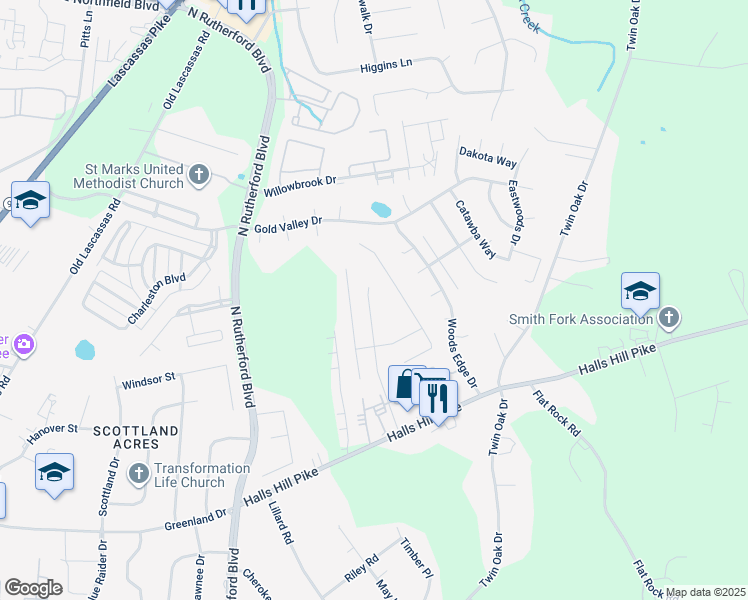 map of restaurants, bars, coffee shops, grocery stores, and more near 1526 Journey Drive in Murfreesboro