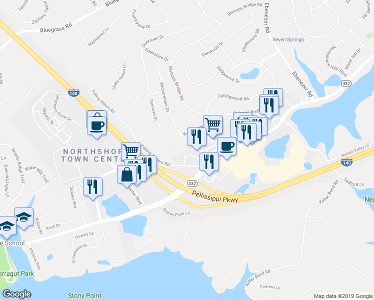 map of restaurants, bars, coffee shops, grocery stores, and more near 9625 Kroger Park Drive in Knoxville