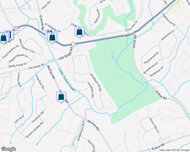 map of restaurants, bars, coffee shops, grocery stores, and more near 408 Windham Hill Road in Knoxville