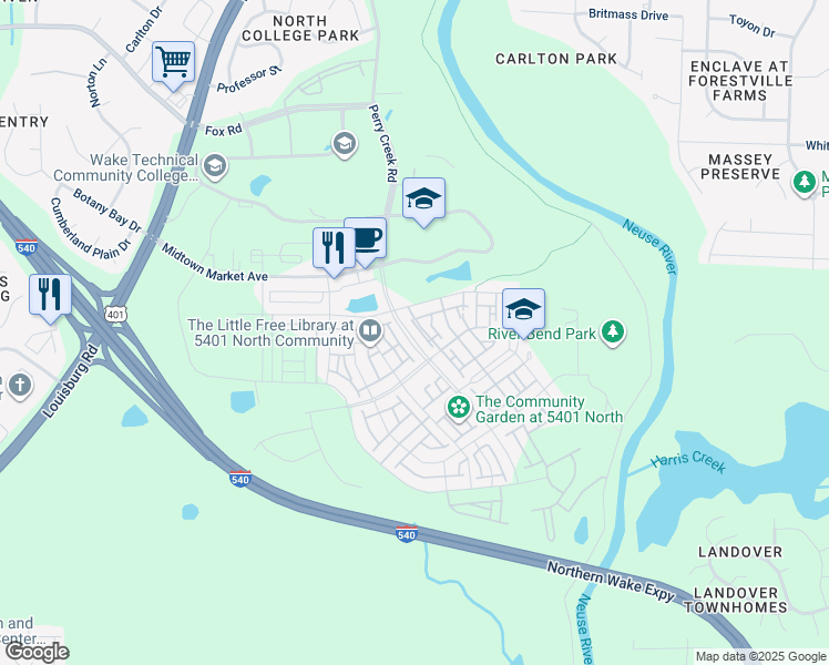 map of restaurants, bars, coffee shops, grocery stores, and more near 6632 Perry Creek Road in Raleigh