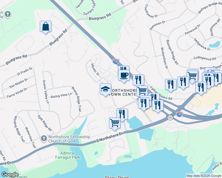 map of restaurants, bars, coffee shops, grocery stores, and more near 2096 Thunderhead Road in Knoxville