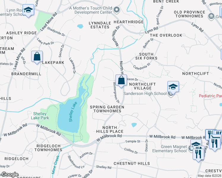map of restaurants, bars, coffee shops, grocery stores, and more near 1105 Whippoorwill Lane in Raleigh