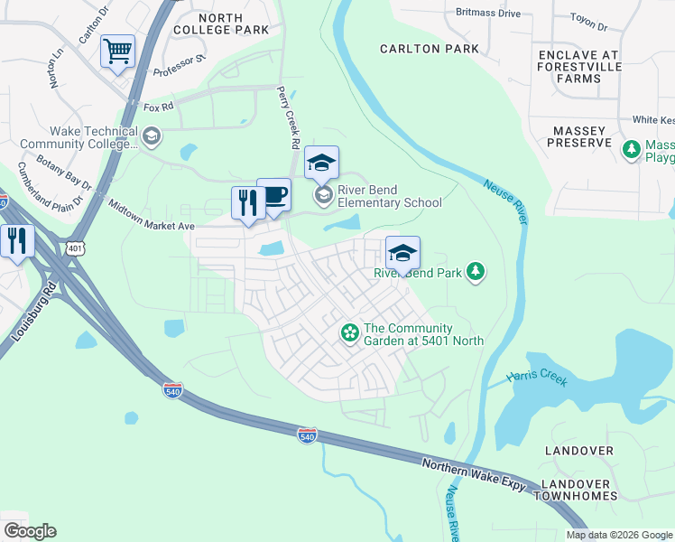 map of restaurants, bars, coffee shops, grocery stores, and more near 6609 Truxton Lane in Raleigh