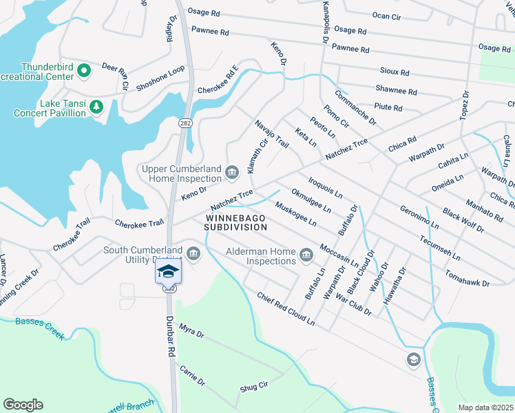 map of restaurants, bars, coffee shops, grocery stores, and more near 4011 Moccasin Lane in Crossville
