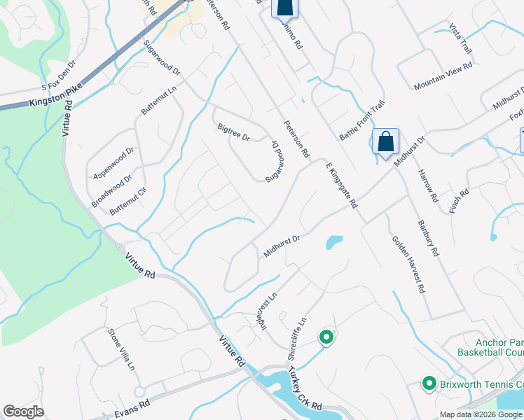 map of restaurants, bars, coffee shops, grocery stores, and more near 12013 West Kingsgate Road in Knoxville