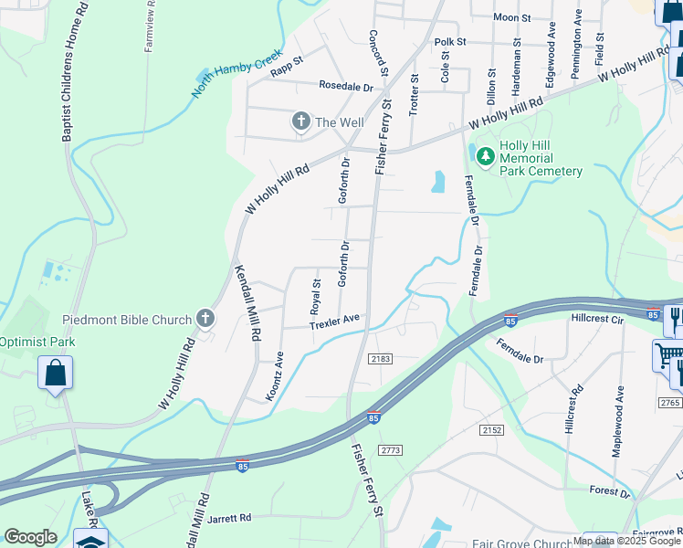 map of restaurants, bars, coffee shops, grocery stores, and more near 302 Goforth Drive in Thomasville