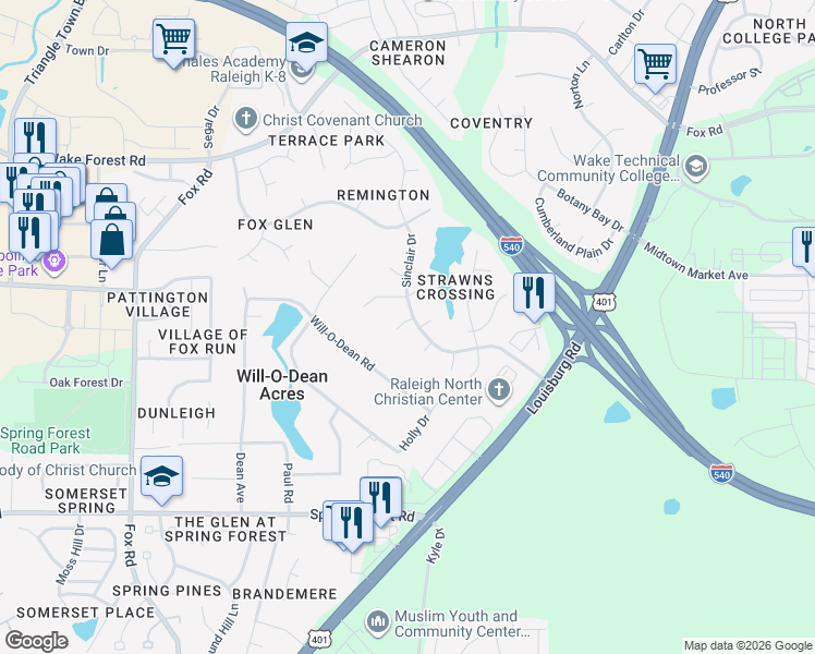 map of restaurants, bars, coffee shops, grocery stores, and more near 6005 Chittim Court in Raleigh