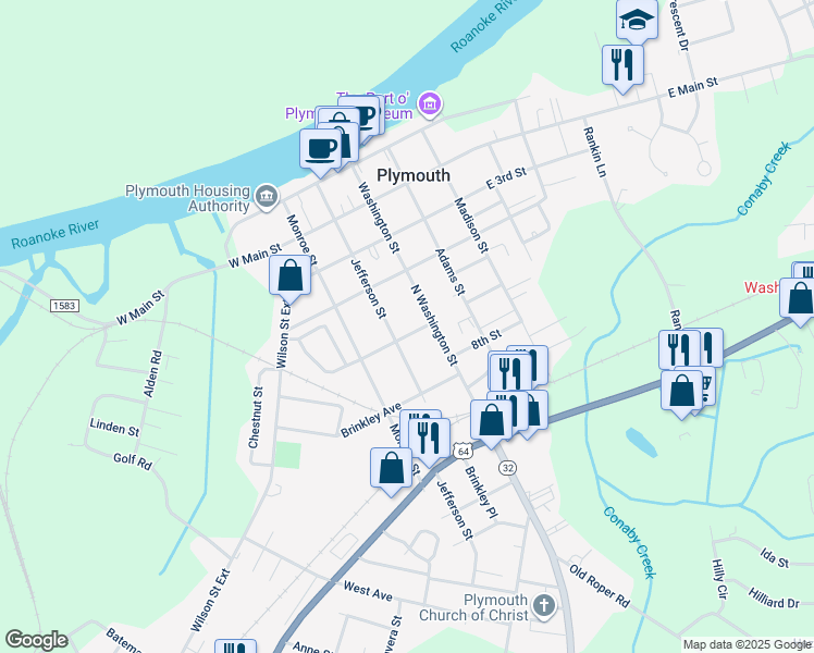 map of restaurants, bars, coffee shops, grocery stores, and more near 111 Fort Williams Street in Plymouth