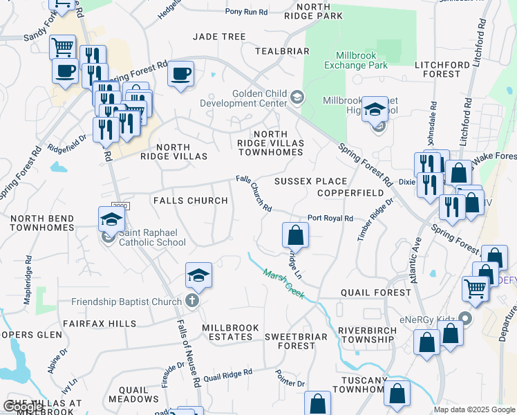 map of restaurants, bars, coffee shops, grocery stores, and more near 5835 Sentinel Drive in Raleigh