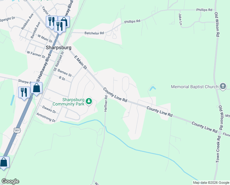 map of restaurants, bars, coffee shops, grocery stores, and more near 30 Flora Ln in Rocky Mt