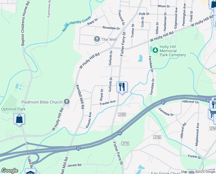 map of restaurants, bars, coffee shops, grocery stores, and more near 302 Goforth Drive in Thomasville