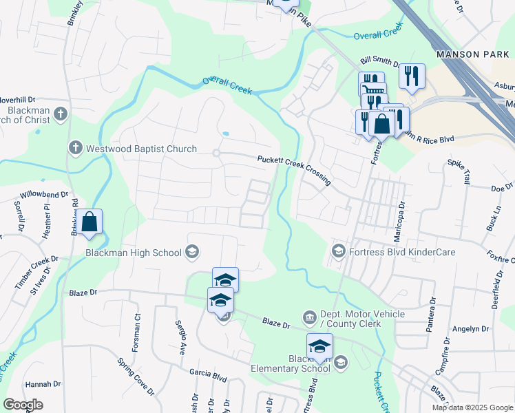 map of restaurants, bars, coffee shops, grocery stores, and more near 4120 Empire Maker Way in Murfreesboro