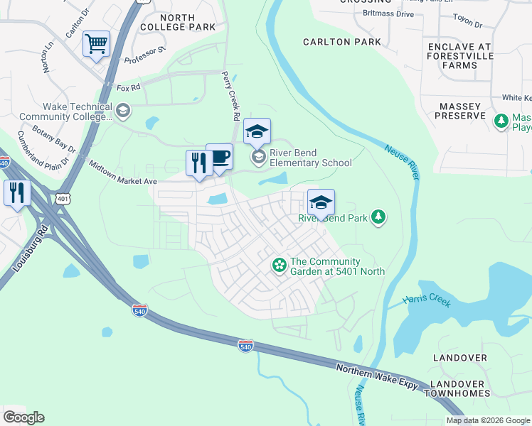 map of restaurants, bars, coffee shops, grocery stores, and more near 6609 Truxton Lane in Raleigh