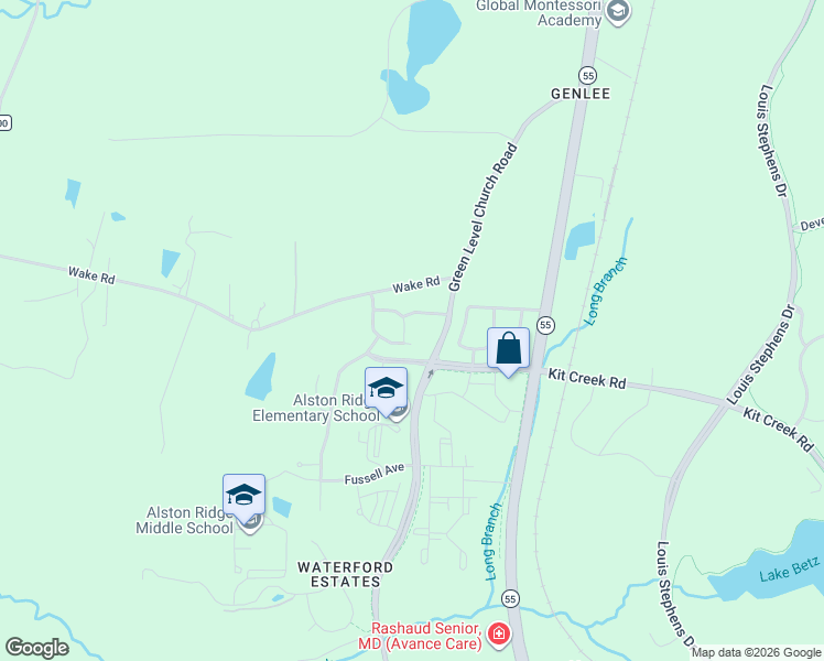 map of restaurants, bars, coffee shops, grocery stores, and more near 215 Olivet Loop in Cary