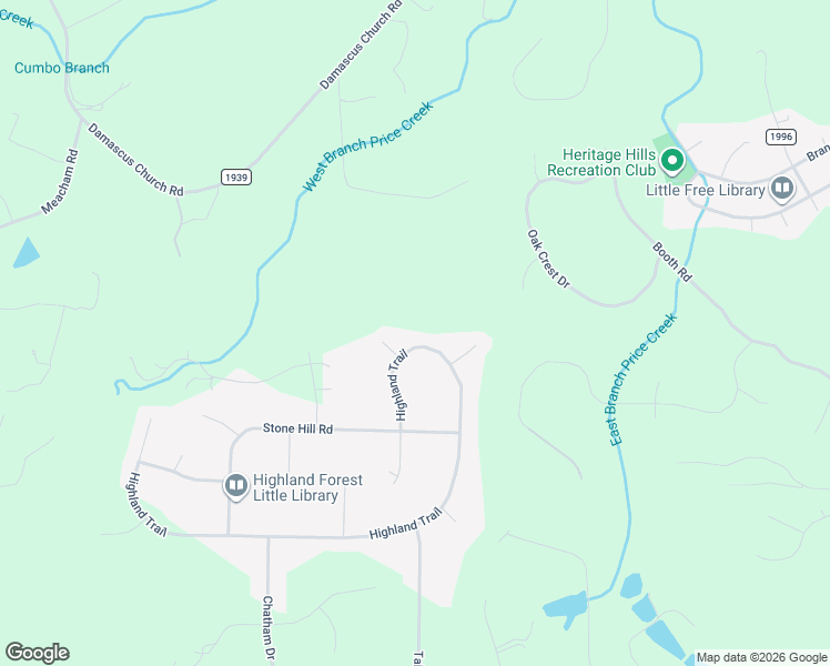map of restaurants, bars, coffee shops, grocery stores, and more near 1008 Highland Trail in Chapel Hill