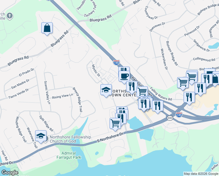 map of restaurants, bars, coffee shops, grocery stores, and more near 2096 Thunderhead Road in Knoxville