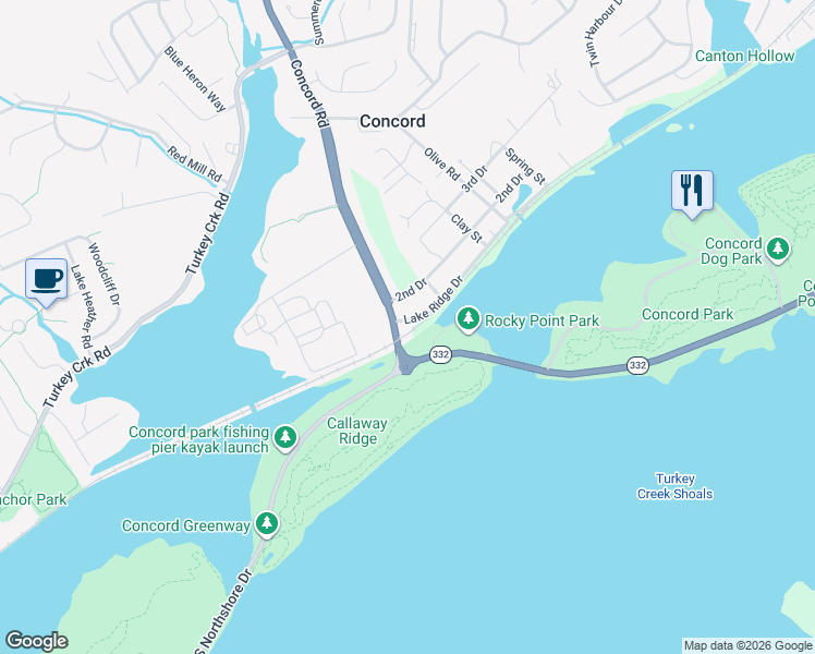map of restaurants, bars, coffee shops, grocery stores, and more near 1122 Concord Road in Knoxville