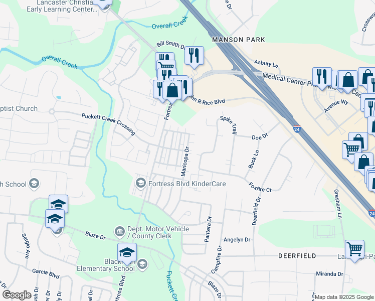map of restaurants, bars, coffee shops, grocery stores, and more near 937 Wolves Den Place in Murfreesboro