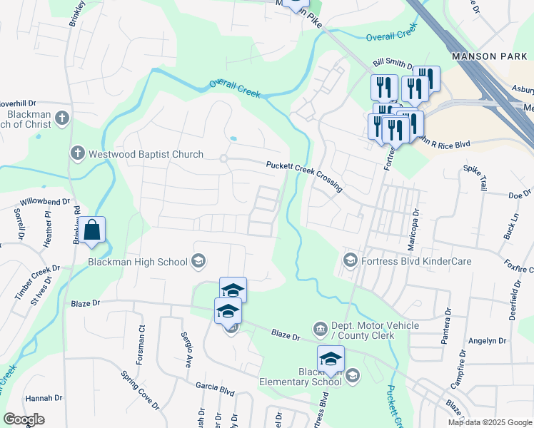 map of restaurants, bars, coffee shops, grocery stores, and more near 4120 Empire Maker Way in Murfreesboro