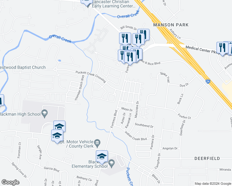 map of restaurants, bars, coffee shops, grocery stores, and more near 3911 Puckett Creek Crossing in Murfreesboro