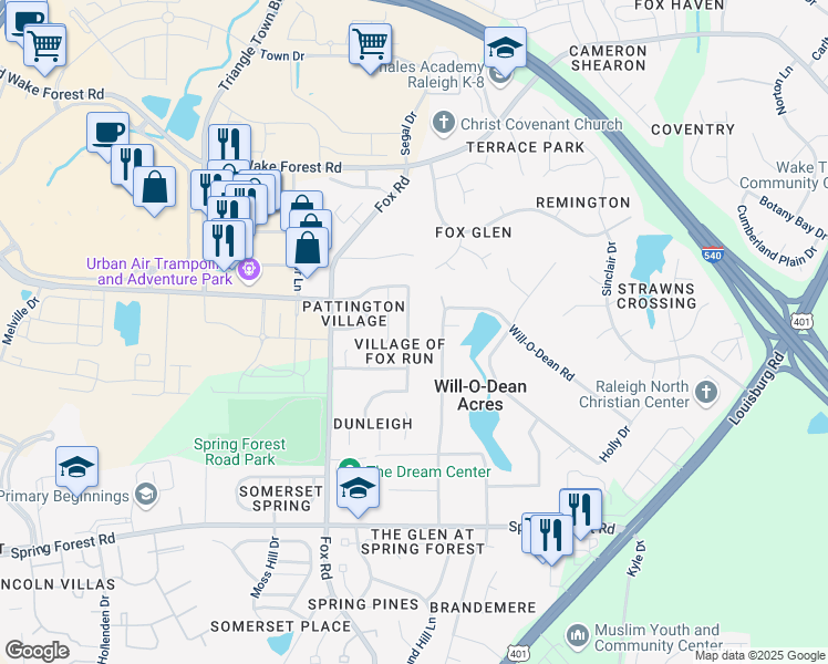 map of restaurants, bars, coffee shops, grocery stores, and more near 5948 Kohler Lane in Raleigh