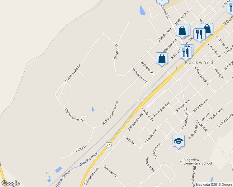 map of restaurants, bars, coffee shops, grocery stores, and more near 433 South Chamberlain Avenue in Rockwood