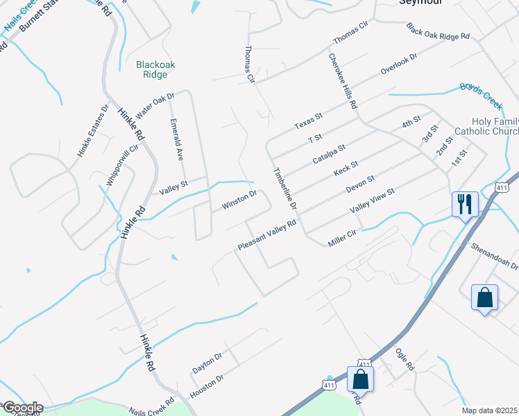 map of restaurants, bars, coffee shops, grocery stores, and more near 729 Winston Dr in Seymour
