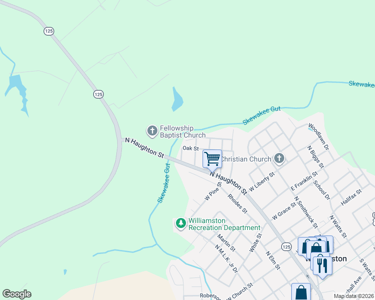map of restaurants, bars, coffee shops, grocery stores, and more near 113 Spruce Street in Williamston