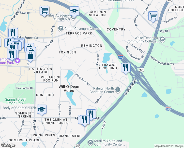 map of restaurants, bars, coffee shops, grocery stores, and more near 6005 Chittim Court in Raleigh