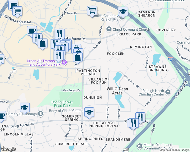 map of restaurants, bars, coffee shops, grocery stores, and more near 5945 Kohler Lane in Raleigh