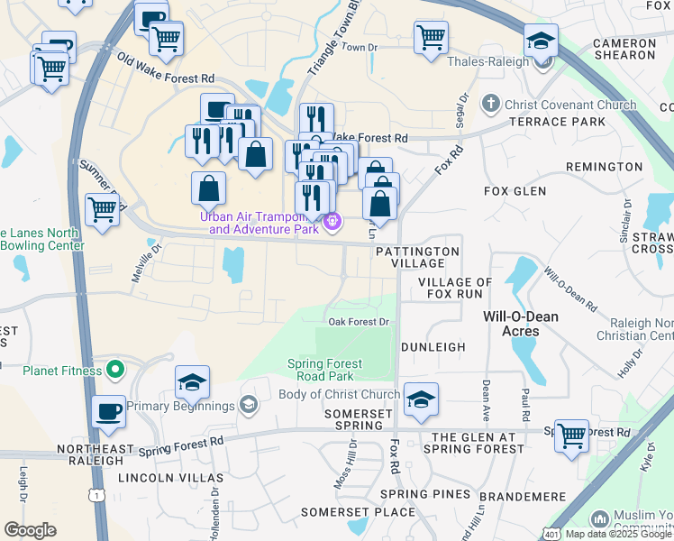 map of restaurants, bars, coffee shops, grocery stores, and more near 4000 Sumner Boulevard in Raleigh