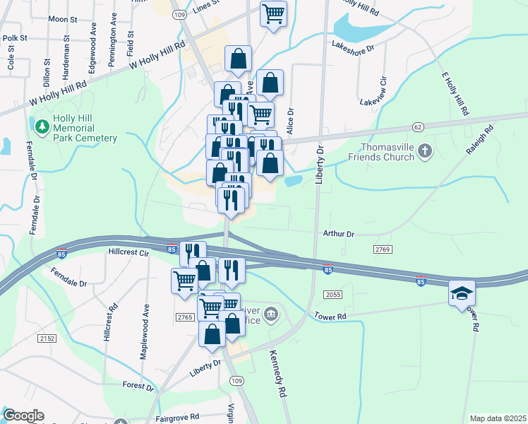 map of restaurants, bars, coffee shops, grocery stores, and more near 10 Laura Ln in Thomasville