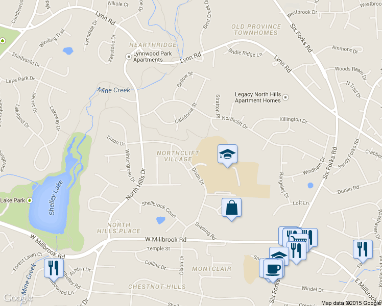 map of restaurants, bars, coffee shops, grocery stores, and more near 6008 Dixon Drive in Raleigh