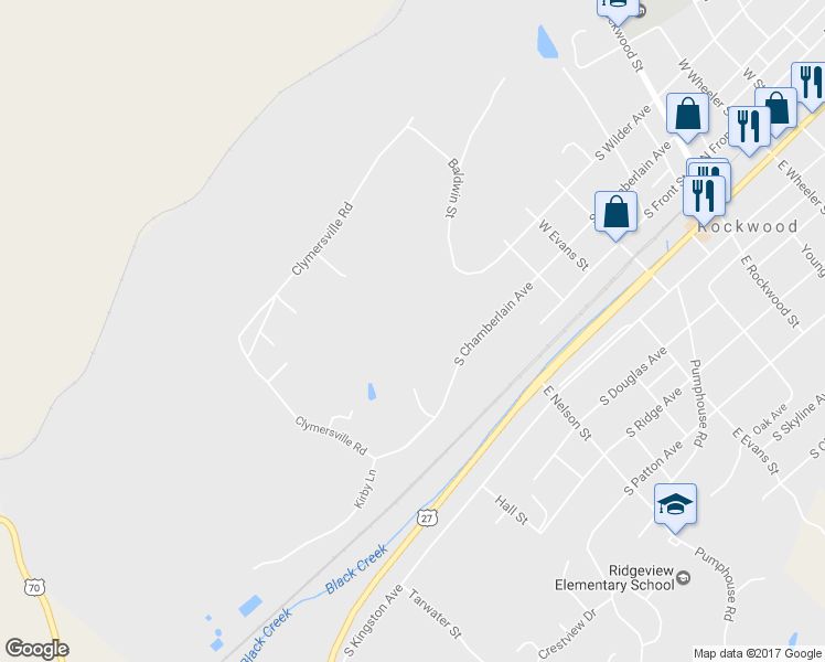 map of restaurants, bars, coffee shops, grocery stores, and more near 433 South Chamberlain Avenue in Rockwood