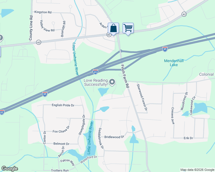 map of restaurants, bars, coffee shops, grocery stores, and more near 5603 Finch Farm Road in Trinity