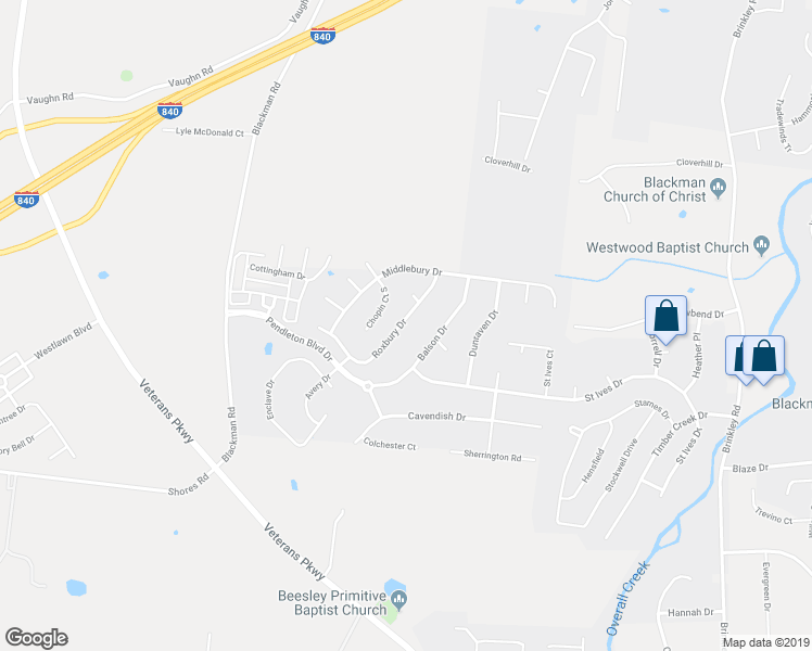 map of restaurants, bars, coffee shops, grocery stores, and more near 5743 Roxbury Drive in Murfreesboro