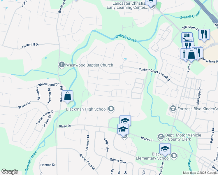 map of restaurants, bars, coffee shops, grocery stores, and more near 4405 Prometheus Way in Murfreesboro