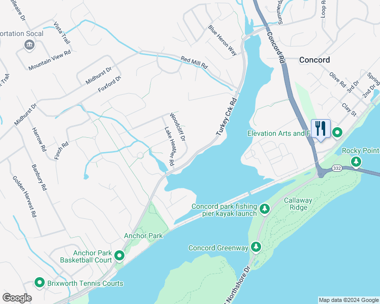 map of restaurants, bars, coffee shops, grocery stores, and more near 11524 Woodcliff Drive in Knoxville