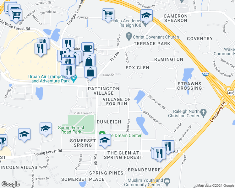 map of restaurants, bars, coffee shops, grocery stores, and more near 6003 Kohler Lane in Raleigh
