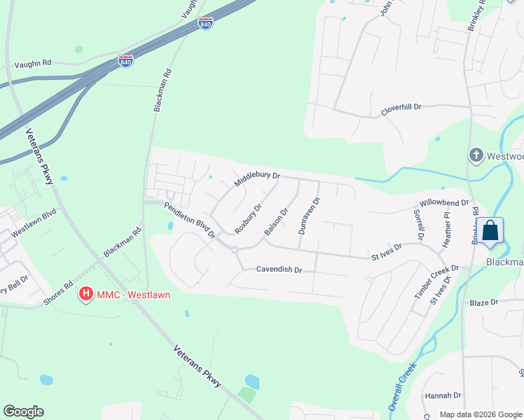 map of restaurants, bars, coffee shops, grocery stores, and more near 5739 Roxbury Drive in Murfreesboro