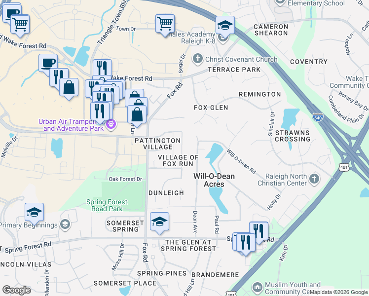 map of restaurants, bars, coffee shops, grocery stores, and more near 5945 Kohler Lane in Raleigh