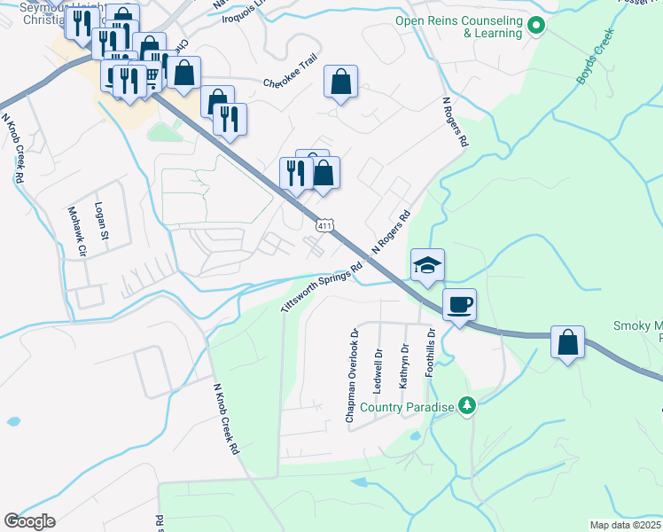 map of restaurants, bars, coffee shops, grocery stores, and more near 11735 Chapman Highway in Seymour